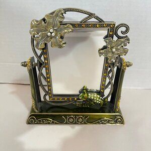 Ashleigh Manor Green Red Eye Frog Enameled Jeweled‎ Swivel Vanity Mirror